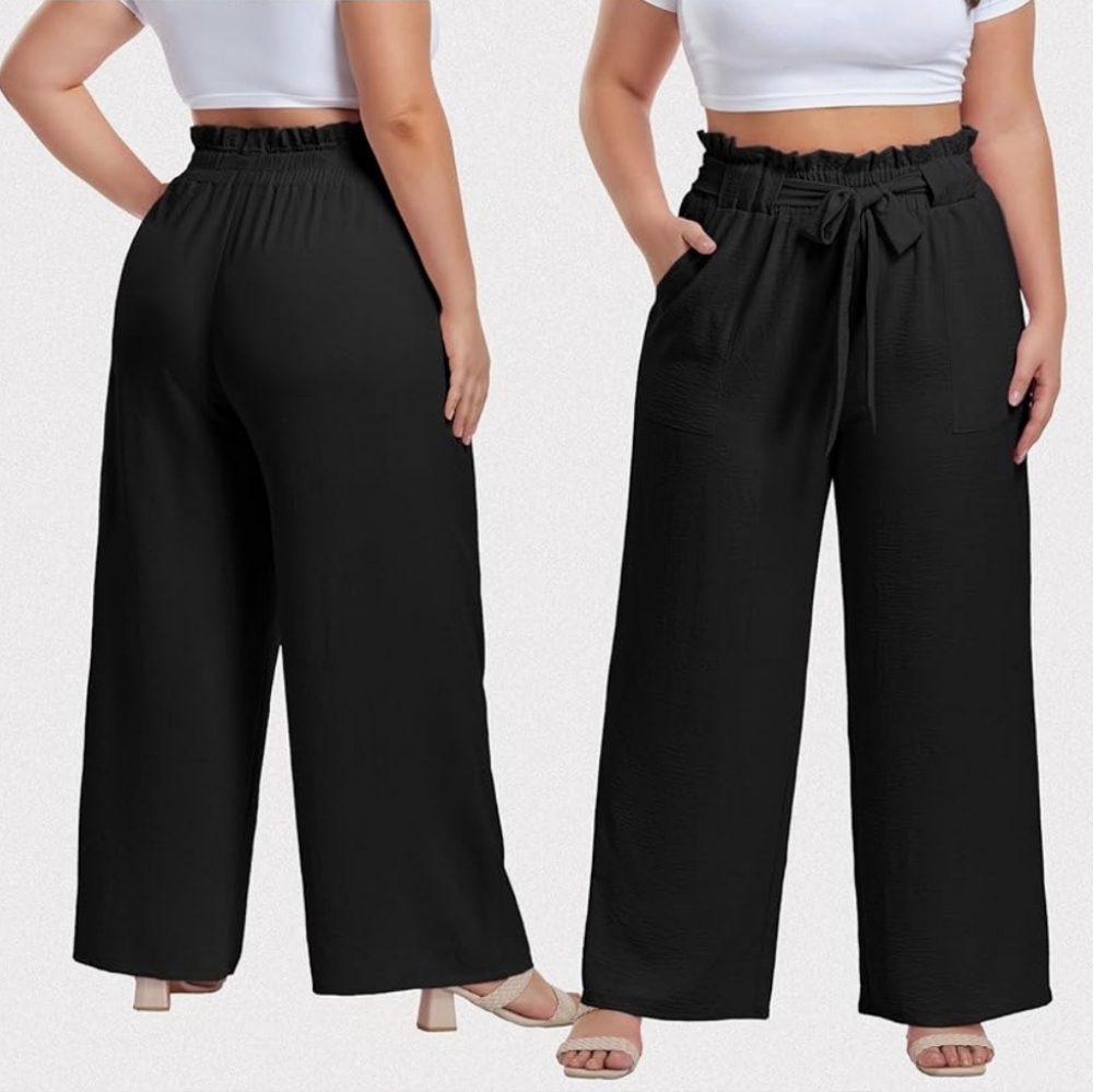 Olrik Wide Leg High-waisted Blk Pants New Paperbag Style
